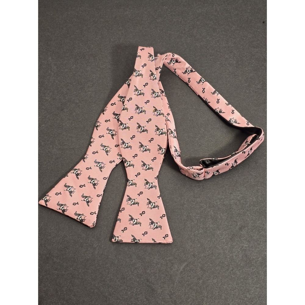 Race for the Cure Mens 100% Silk Bow Tie Pink Racehorse Jockey Cancer Ribbon Tie
